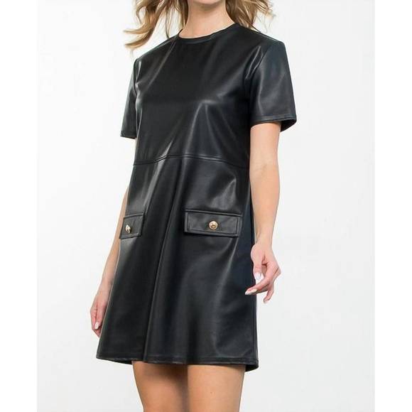 NEW THML short sleeve leather dress in black - Picture 3 of 4
